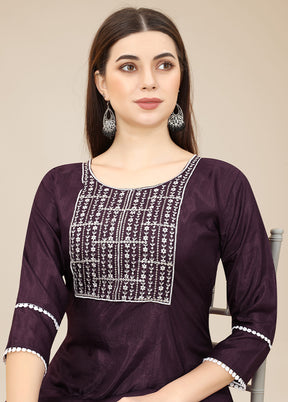 Wine Readymade Silk Long Kurti