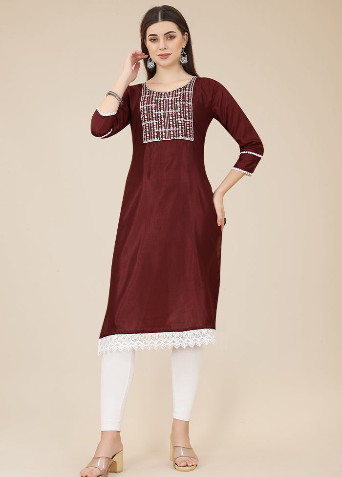 Maroon Readymade Silk Long Kurti