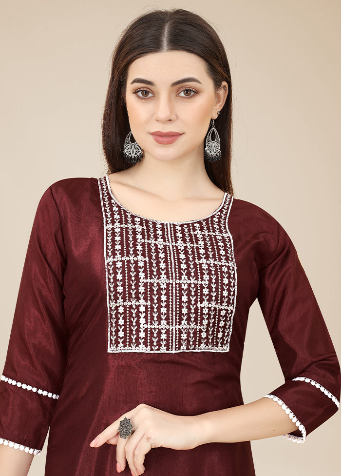 Maroon Readymade Silk Long Kurti