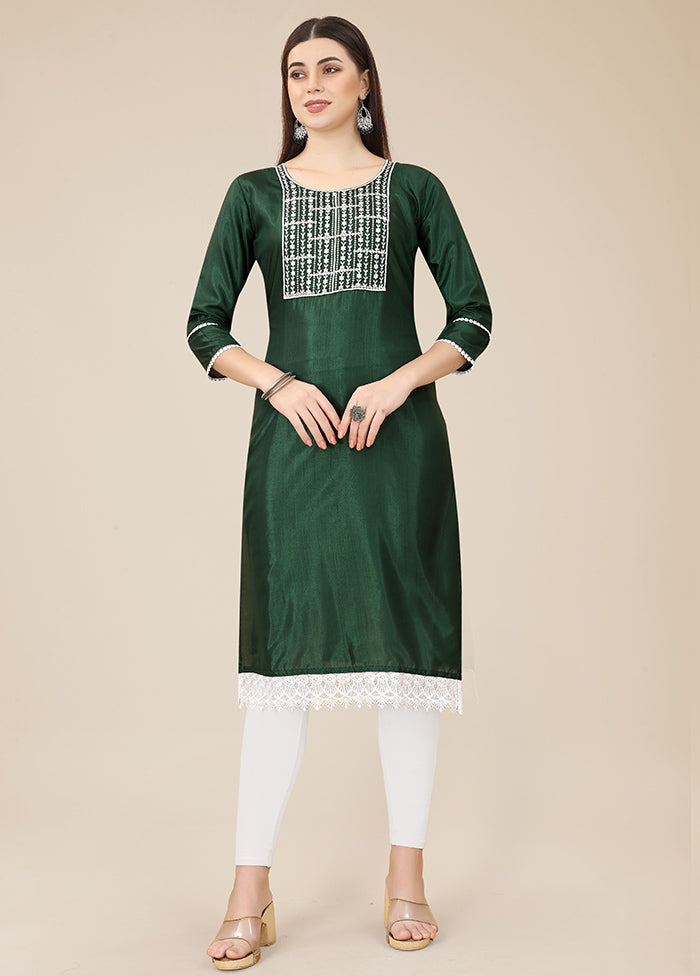 Green Readymade Silk Long Kurti