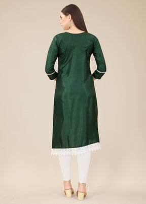 Green Readymade Silk Long Kurti