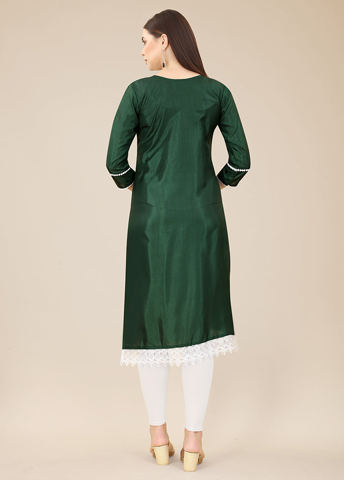 Green Readymade Silk Long Kurti