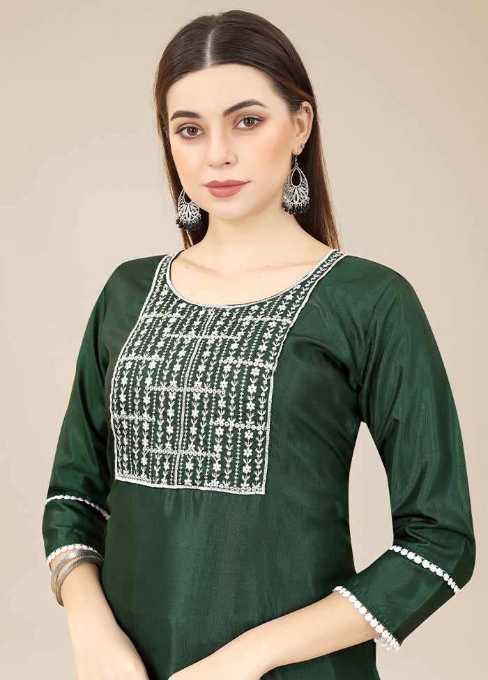 Green Readymade Silk Long Kurti