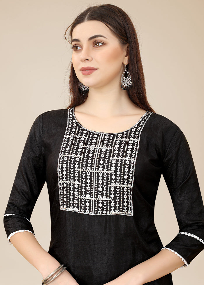 Black Readymade Silk Long Kurti - Indian Silk House Agencies