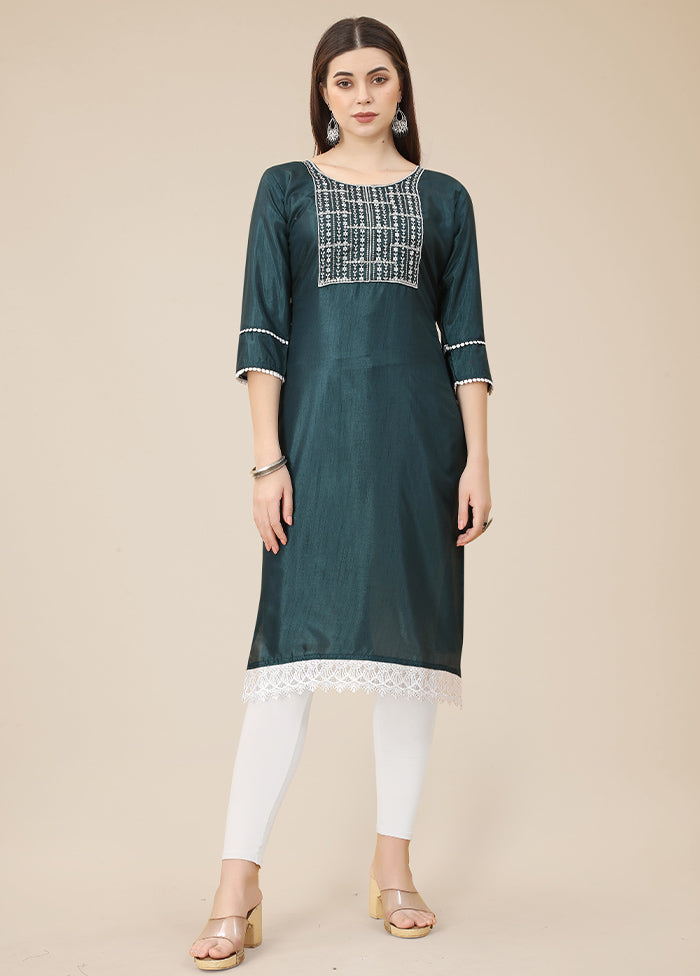 Teal Readymade Silk Long Kurti