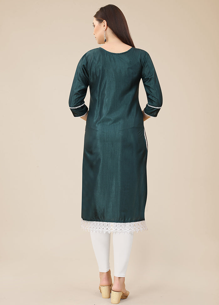 Teal Readymade Silk Long Kurti - Indian Silk House Agencies