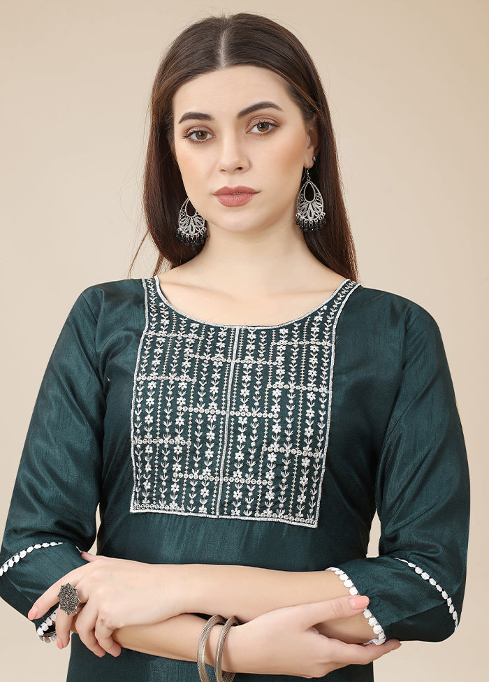 Teal Readymade Silk Long Kurti