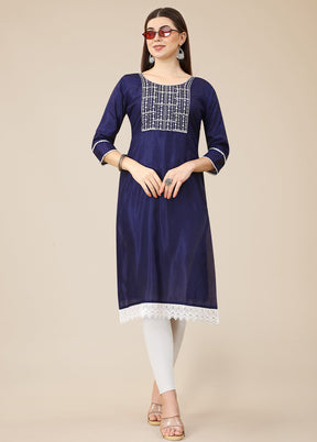 Blue Readymade Silk Long Kurti