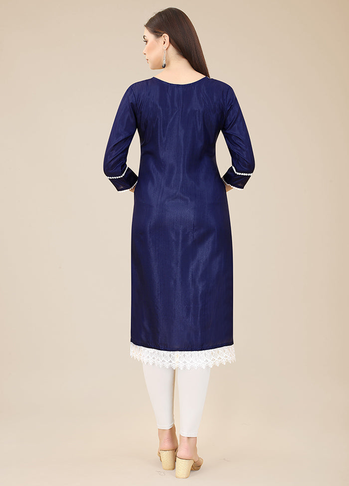 Blue Readymade Silk Long Kurti