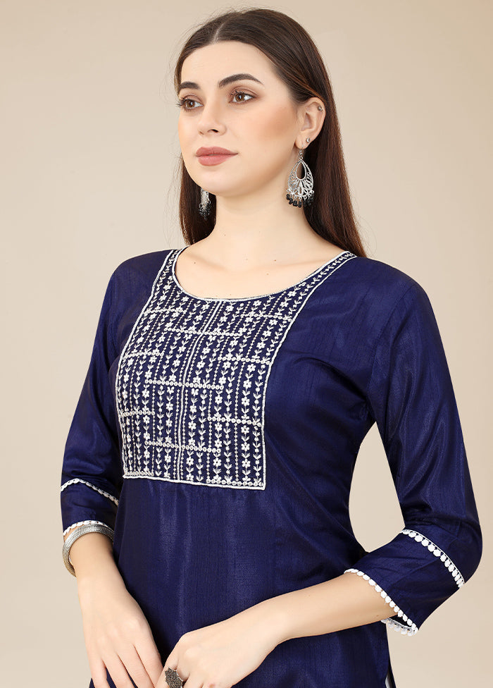 Blue Readymade Silk Long Kurti - Indian Silk House Agencies