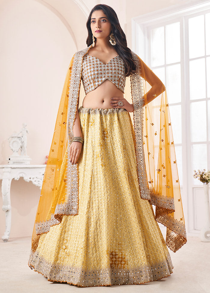 3 Pc Yellow Semi Stitched Georgette Lehenga Set - Indian Silk House Agencies