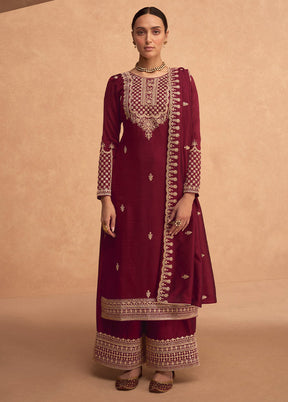 3 Pc Maroon Semi Stitched Georgette Suit Set - Indian Silk House Agencies