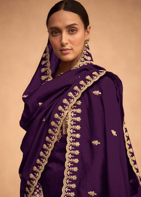 3 Pc Purple Semi Stitched Georgette Suit Set - Indian Silk House Agencies