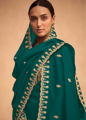 3 Pc Green Semi Stitched Georgette Suit Set - Indian Silk House Agencies