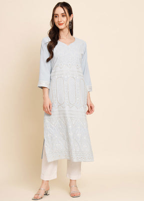 Light Blue Readymade Georgette Chikankari Kurti - Indian Silk House Agencies