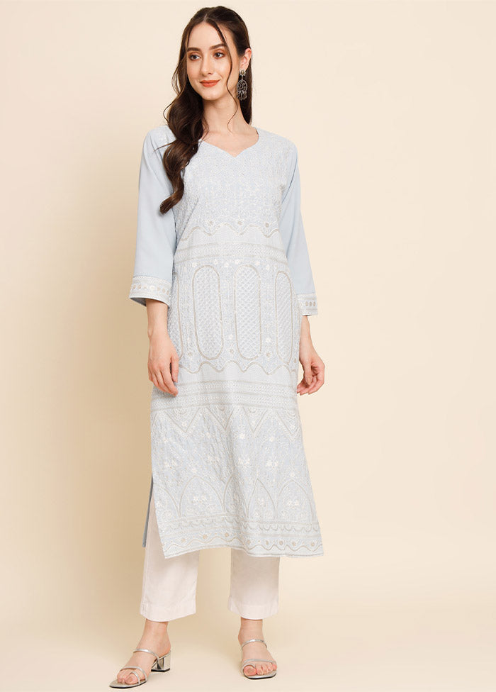 Light Blue Readymade Georgette Chikankari Kurti - Indian Silk House Agencies