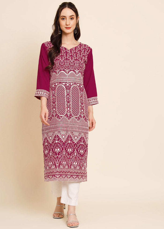 Burgundy Readymade Georgette Chikankari Kurti - Indian Silk House Agencies