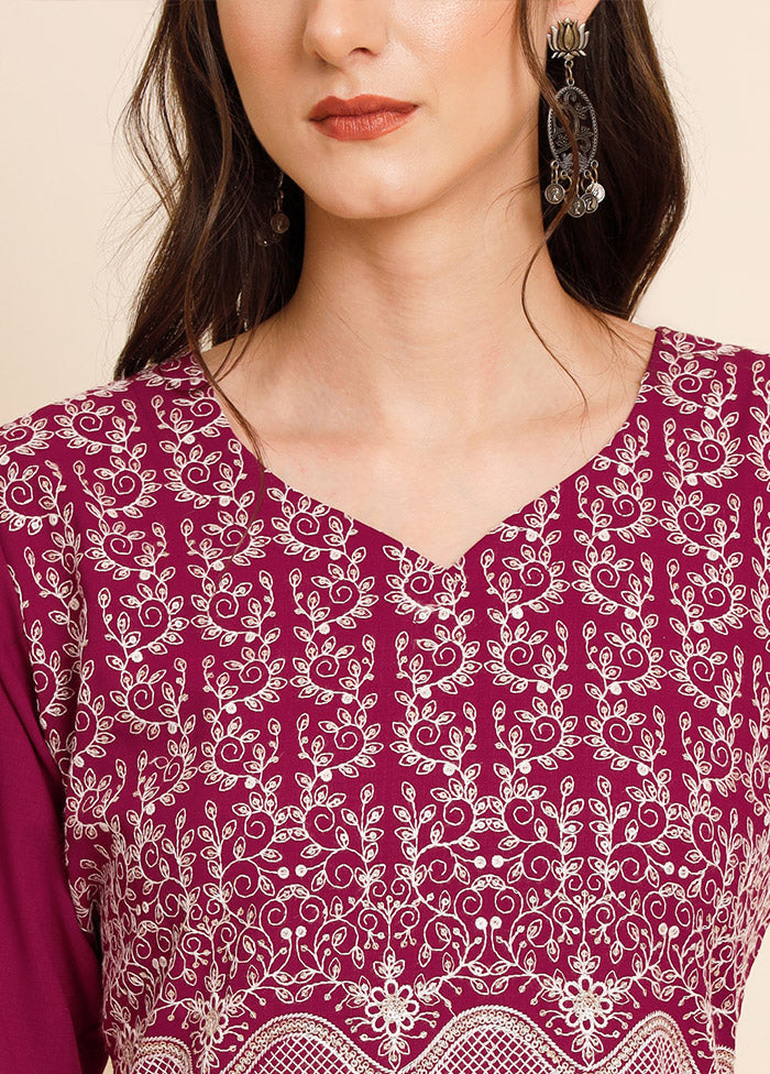 Burgundy Readymade Georgette Chikankari Kurti - Indian Silk House Agencies