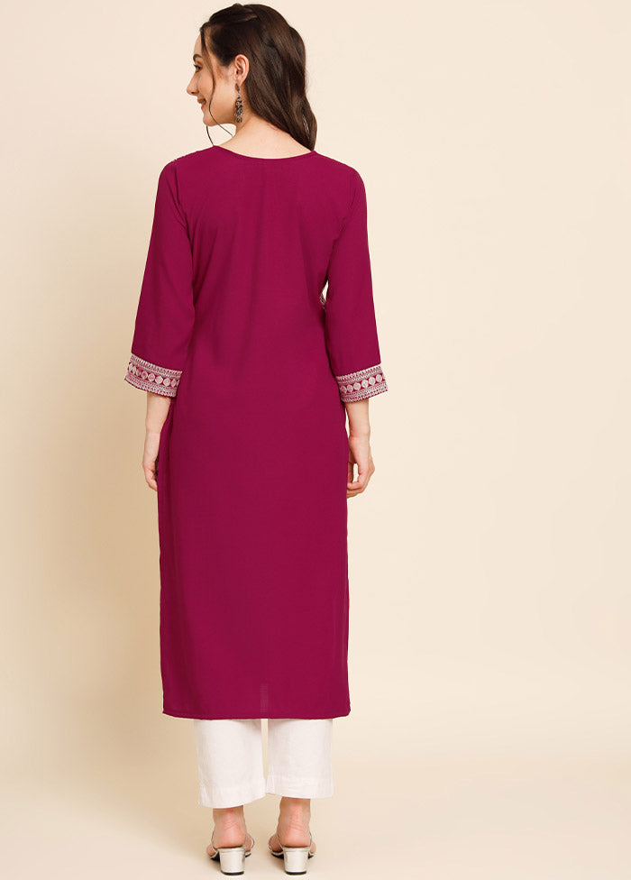 Burgundy Readymade Georgette Chikankari Kurti - Indian Silk House Agencies