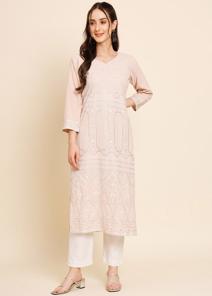 Peach Readymade Georgette Chikankari Kurti - Indian Silk House Agencies