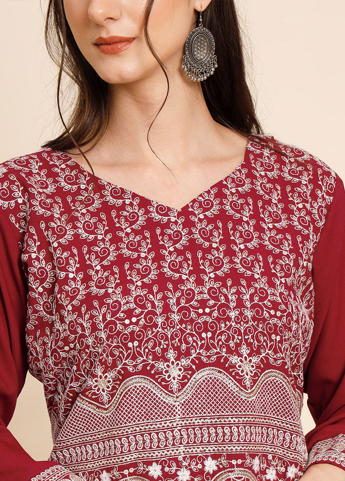 Maroon Readymade Georgette Chikankari Kurti - Indian Silk House Agencies