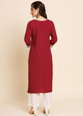 Maroon Readymade Georgette Chikankari Kurti - Indian Silk House Agencies