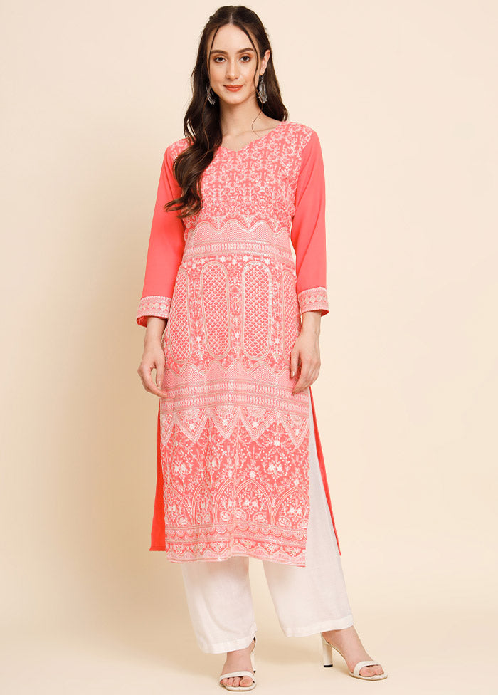 Orange Readymade Georgette Chikankari Kurti - Indian Silk House Agencies