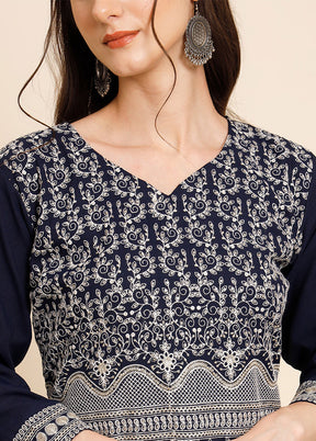 Navy Blue Readymade Georgette Chikankari Kurti - Indian Silk House Agencies