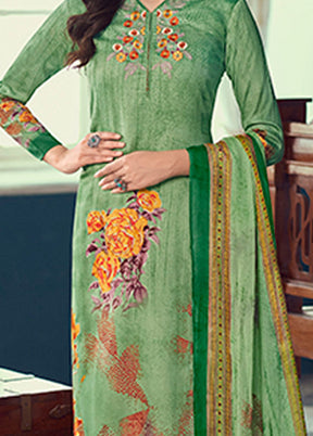 3 Pc Green Semi Stitched Silk Suit Set - Indian Silk House Agencies