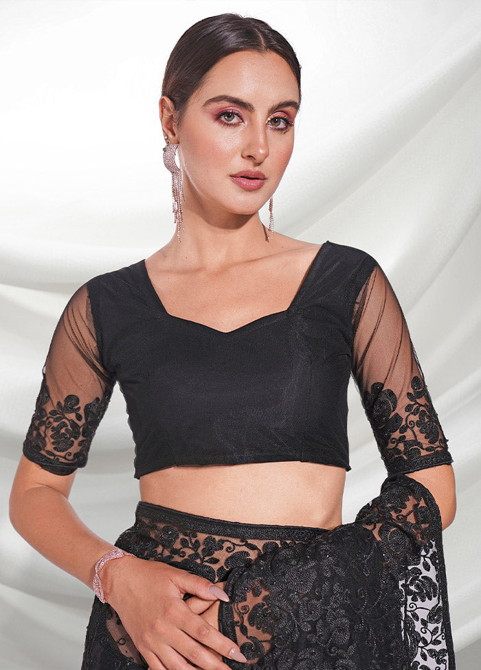 Black Net Saree With Blouse Piece - Indian Silk House Agencies