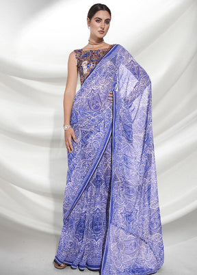 Blue Chiffon Silk Saree With Blouse Piece - Indian Silk House Agencies