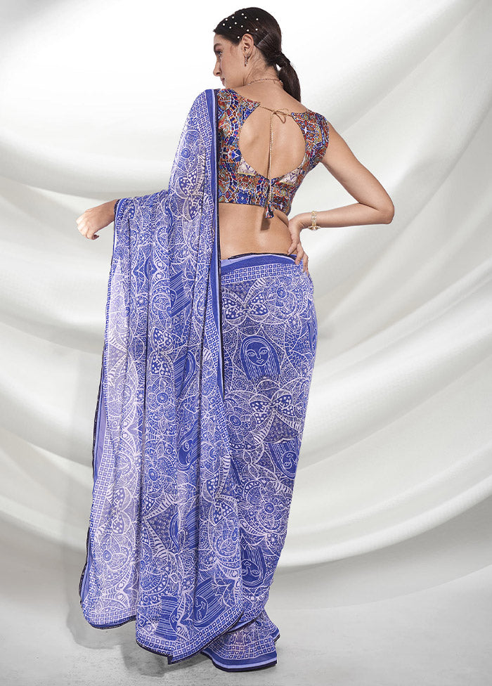 Blue Chiffon Silk Saree With Blouse Piece - Indian Silk House Agencies