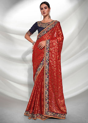 Red Georgette Saree With Blouse Piece - Indian Silk House Agencies