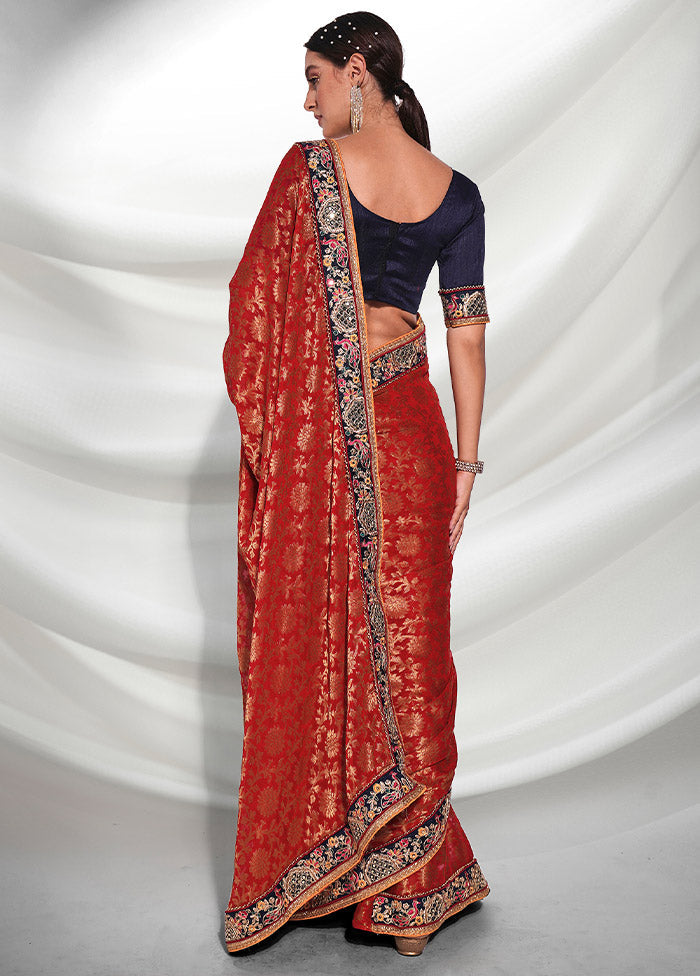 Red Georgette Saree With Blouse Piece - Indian Silk House Agencies