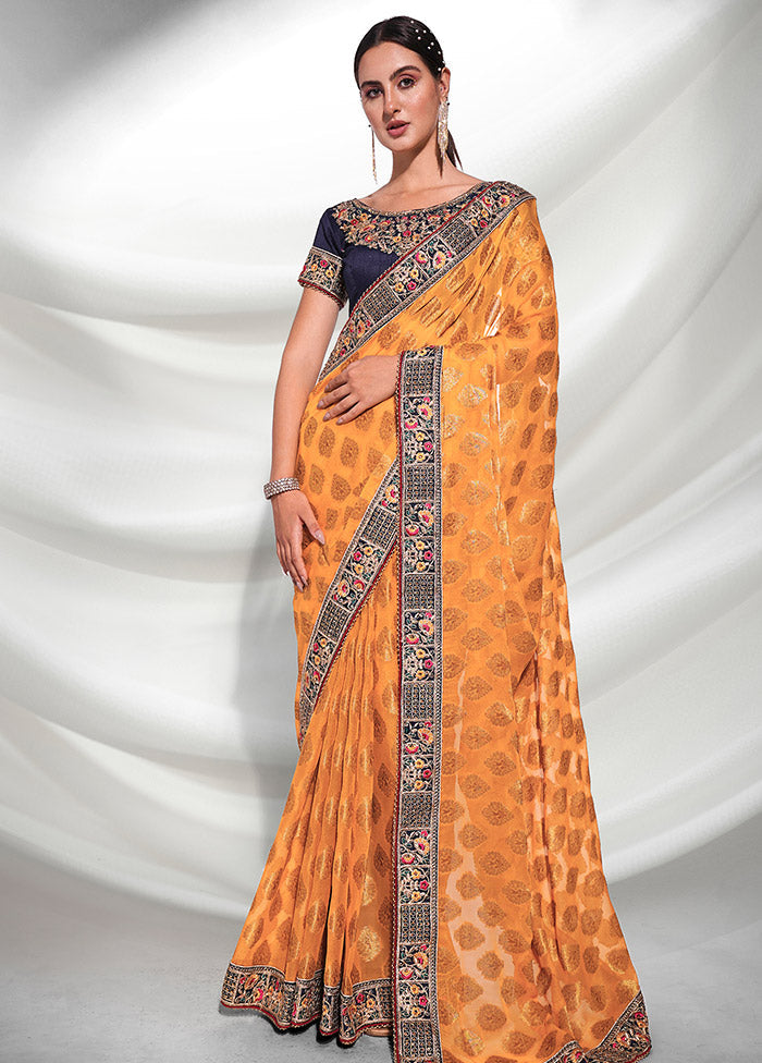 Mustard Georgette Saree With Blouse Piece - Indian Silk House Agencies