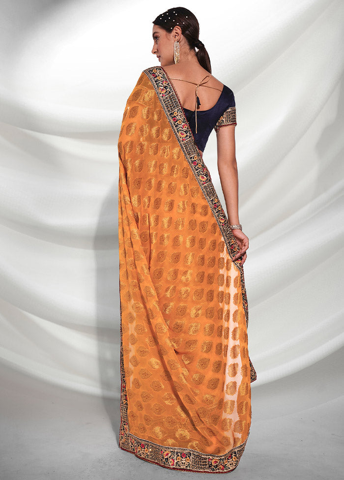 Mustard Georgette Saree With Blouse Piece - Indian Silk House Agencies