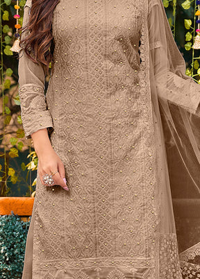 3 Pc Brown Semi Stitched Georgette Suit Set - Indian Silk House Agencies