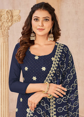 3 Pc Blue Semi Stitched Georgette Suit Set - Indian Silk House Agencies