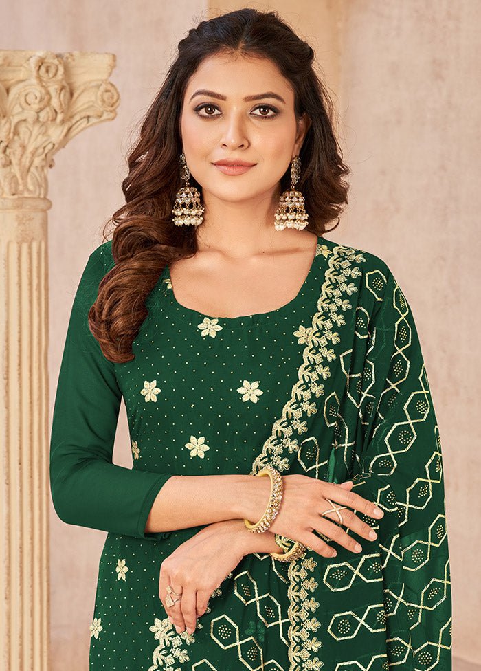 3 Pc Green Semi Stitched Georgette Suit Set - Indian Silk House Agencies