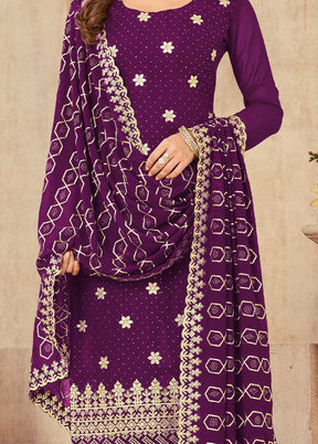 3 Pc Purple Semi Stitched Georgette Suit Set - Indian Silk House Agencies