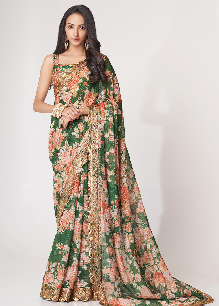 Green Organza Saree With Blouse Piece - Indian Silk House Agencies