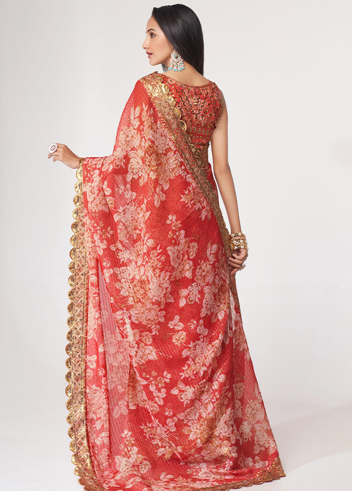 Red Organza Saree With Blouse Piece - Indian Silk House Agencies