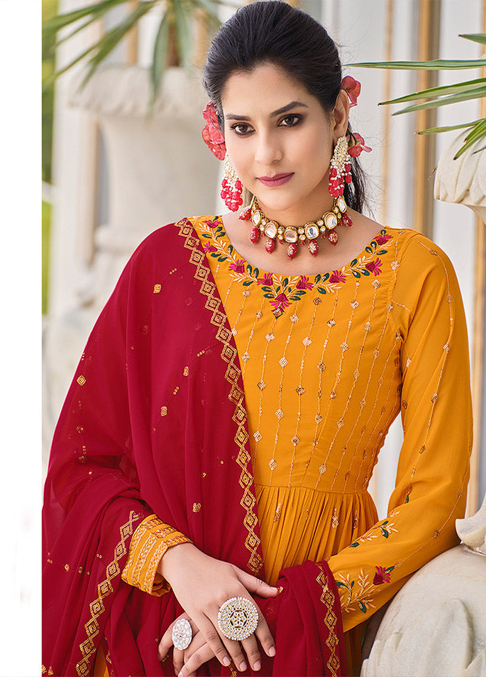 3 Pc Mustard Readymade Georgette Suit Set - Indian Silk House Agencies