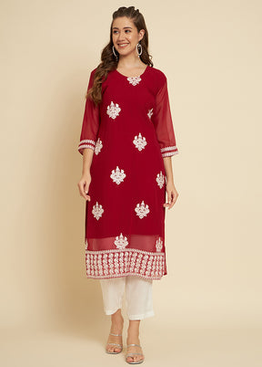 Maroon Readymade Cotton Long Kurti