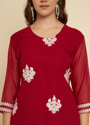 Maroon Readymade Cotton Long Kurti