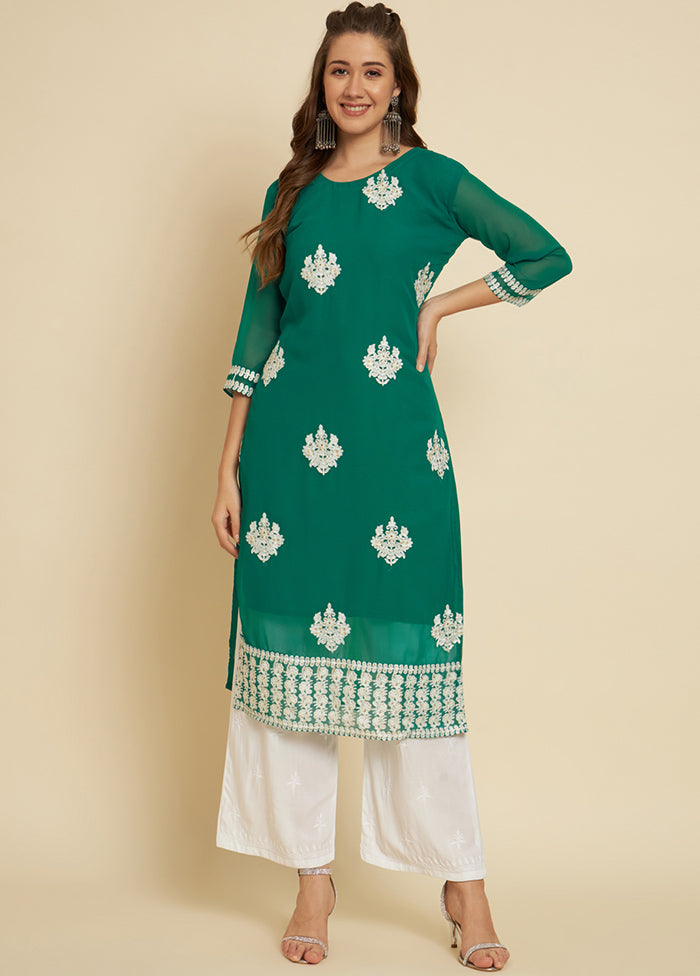 Green Readymade Cotton Long Kurti