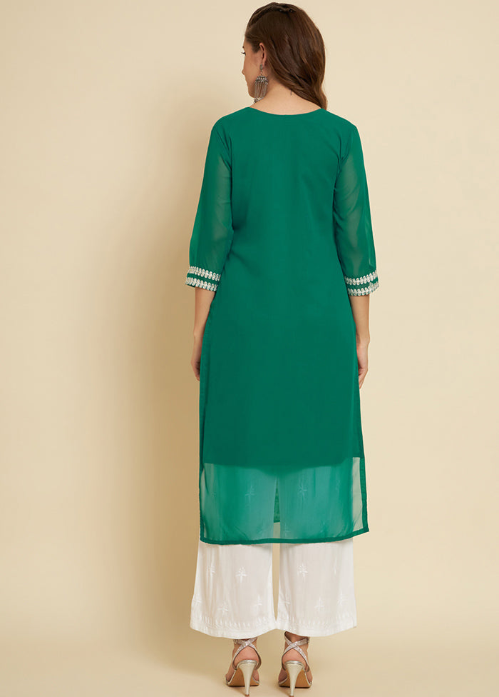 Green Readymade Cotton Long Kurti