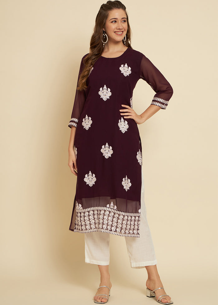 Wine Readymade Cotton Long Kurti