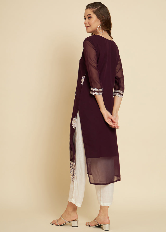 Wine Readymade Cotton Long Kurti