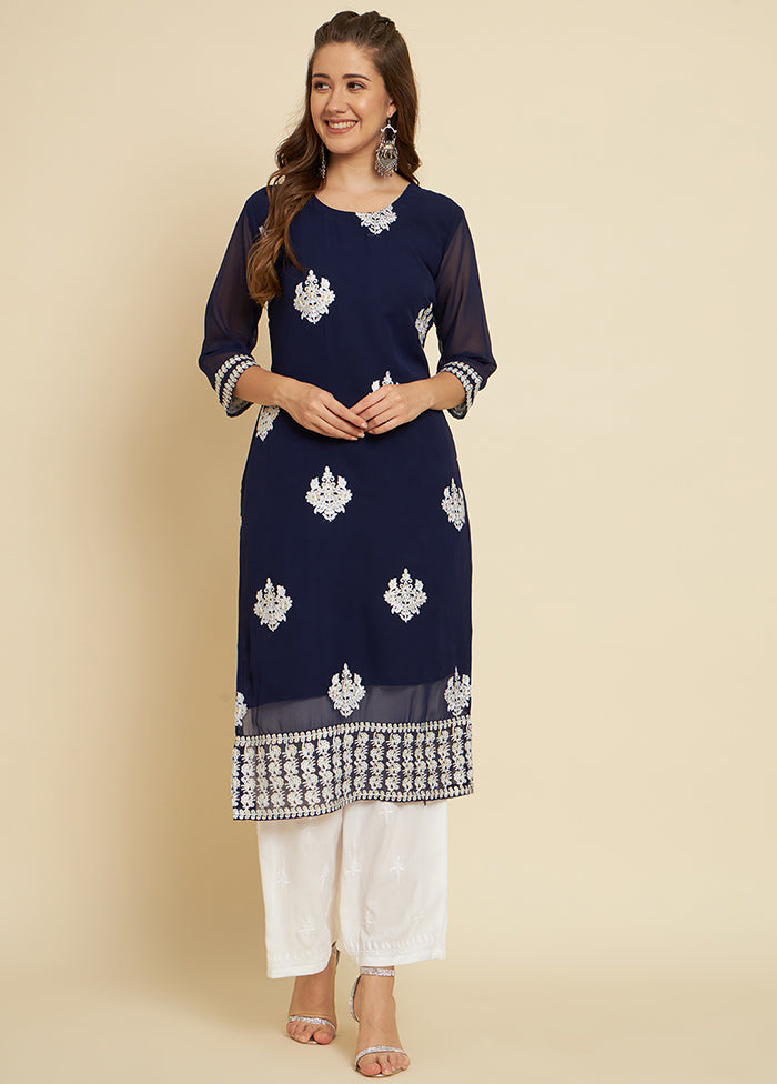 Blue Readymade Cotton Long Kurti - Indian Silk House Agencies